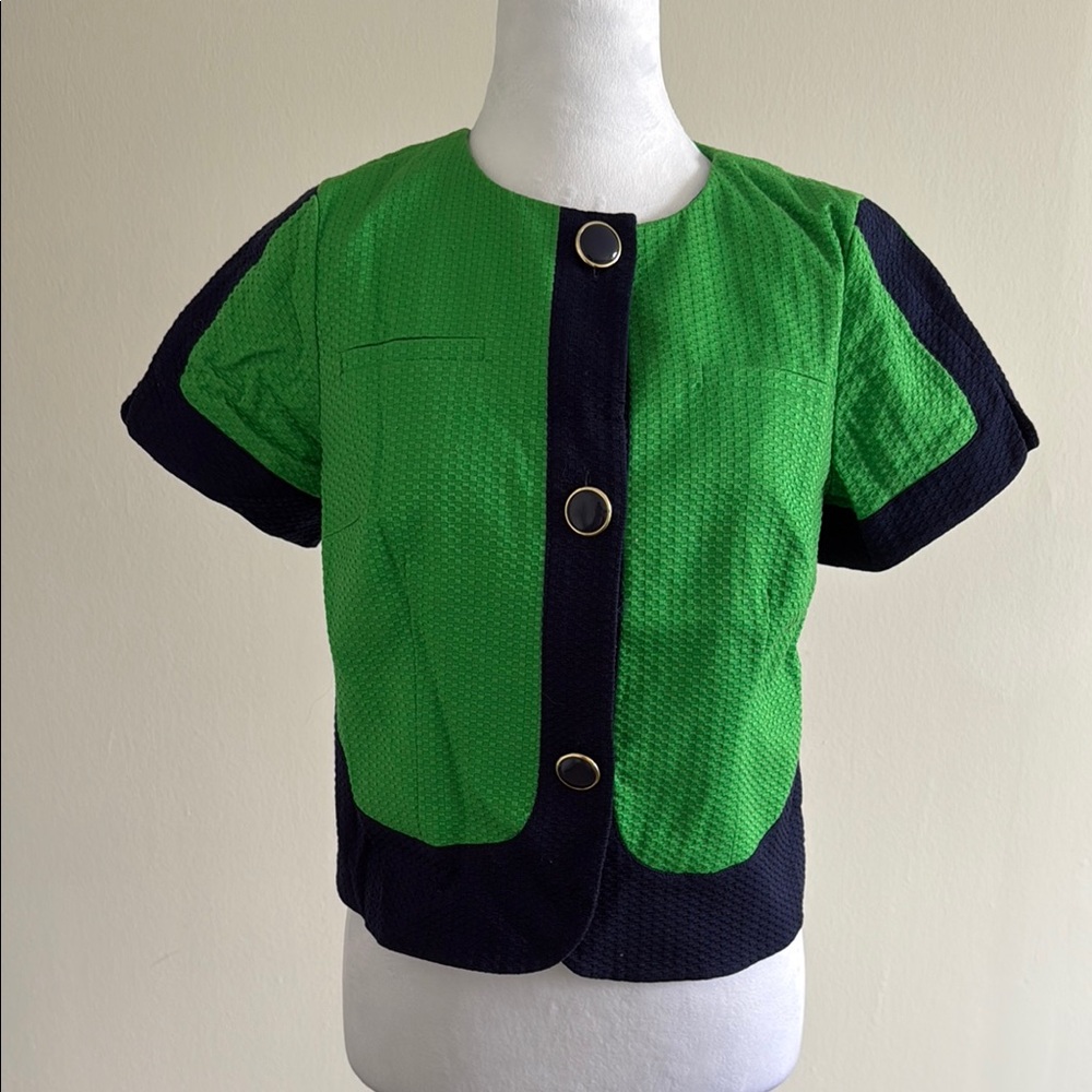 Laundry By Shelli Segal Green and Blue Blazer with Retro Design